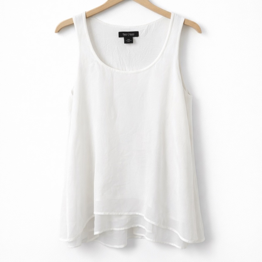 White House Black Market Navy Blue White Layered Asymmetrical Top - Picture 9 of 10